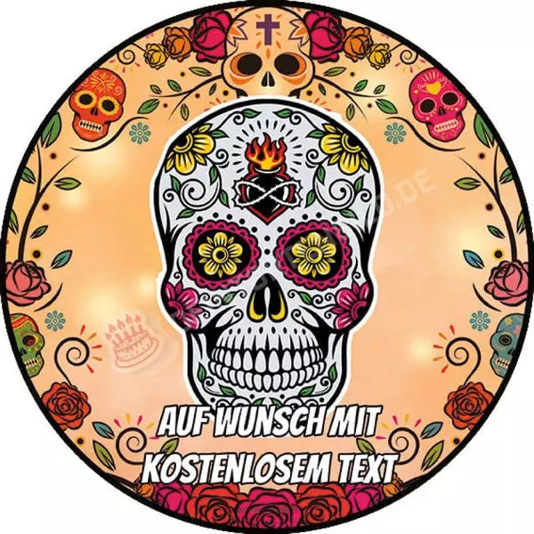 Motiv: Sugar Skull - Kleines Motiv - Hochwertige und individuelle Tortenaufleger für jeden Anlass
Tortenaufleger Sugar Skull - Kleines Motiv 20cm Kreis 
Unsere Tortenaufleger sind ein ideales Geschenk f - Tortenbild - DeintortenbildSugar Skull - Kleines Motiv