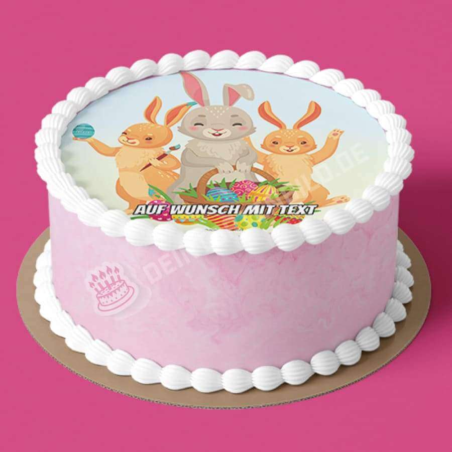 Motiv: Ostern - Drei Osterhasen - Hochwertige und individuelle Tortenaufleger für jeden Anlass
Tortenaufleger Ostern - Drei Osterhasen 20cm Kreis 
Unsere Tortenaufleger sind ein ideales Geschenk für  - Tortenbild - DeintortenbildOstern - Drei Osterhasen