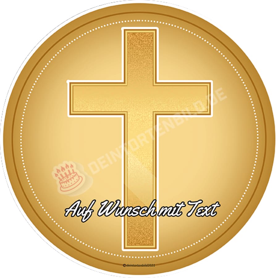 Motiv: Goldenes Kreuz - Hochwertige und individuelle Tortenaufleger für jeden Anlass
Tortenaufleger Goldenes Kreuz 20cm Kreis 
Unsere Tortenaufleger sind ein ideales Geschenk für besondere  - Tortenbild - DeintortenbildGoldenes Kreuz