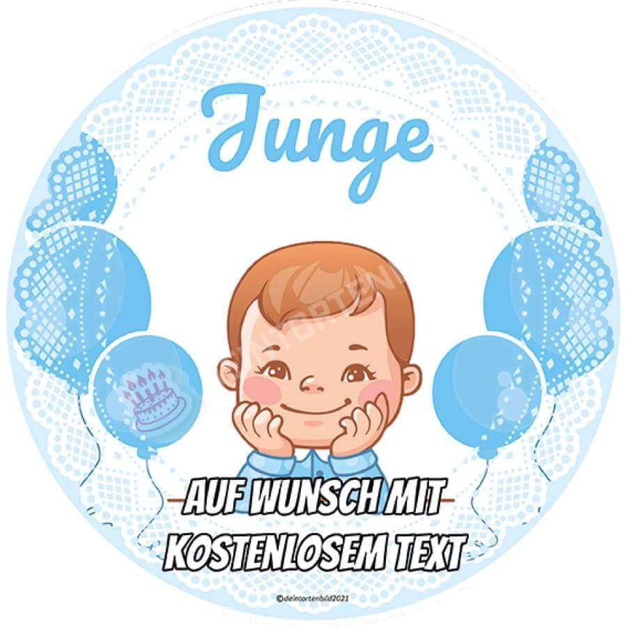 Motiv: Babyparty - Junge - Hochwertige und individuelle Tortenaufleger für jeden Anlass
Tortenaufleger Babyparty - Junge 20cm Kreis 
Dieser Tortenaufleger mit hellblauen Ballons, einen kleinen - Tortenbild - DeintortenbildBabyparty - Junge