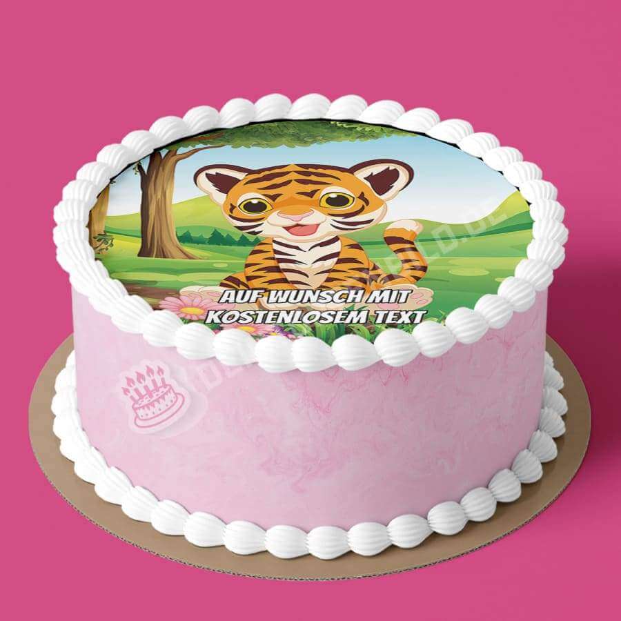 Motiv: Baby Tiger im Gras - Hochwertige und individuelle Tortenaufleger für jeden Anlass
Tortenaufleger Baby Tiger im Gras in 20cm Kreis 
Dieser Tortenaufleger mit einem fröhlichen Baby Tiger i - Tortenbild - DeintortenbildBaby Tiger im Gras