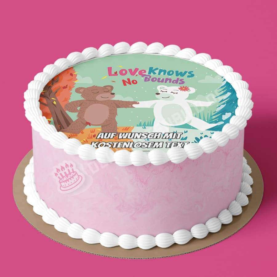 Motiv: "Love knows no bounds" Valentinstag Bären von Deintortenbild – Tortenaufleger, Tortenfoto, Tortenbild, personalisiert & individuell bei Deintortenbild.de