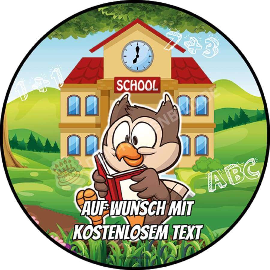 Motiv: Einschulung - lesende Eule - Hochwertige und individuelle Tortenaufleger für jeden Anlass
Tortenaufleger Einschulung - Lesende Eule in 20cm Kreis 
Unsere Tortenaufleger sind ein ideales Geschenk - Tortenbild - DeintortenbildEinschulung - lesende Eule