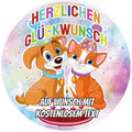 Motiv: "Herzlichen Glückwunsch" Hund & Katze - Deintortenbild.de Tortenaufleger aus Esspapier: Oblatenpapier, Zuckerpapier, Fondantpapier