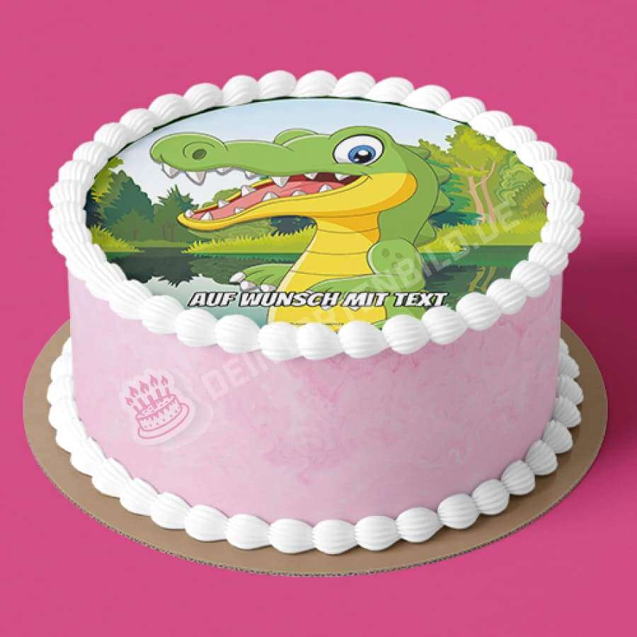 Motiv: Krokodil - Hochwertige und individuelle Tortenaufleger für jeden Anlass
Tortenaufleger Krokodil in 20cm Kreis 
Unsere Tortenaufleger sind ein ideales Geschenk für besondere Men - Tortenbild - DeintortenbildMotiv