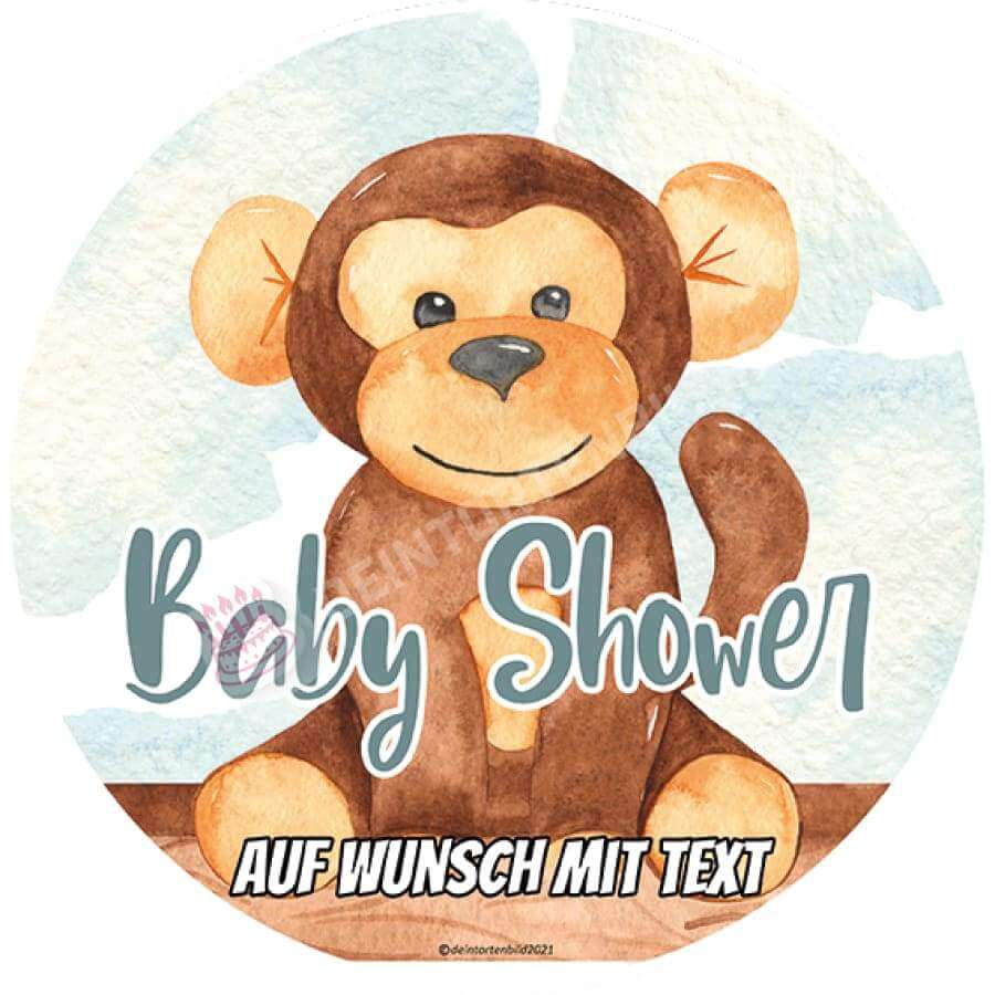 Motiv: Baby Shower - Plüschtier Affe - Deintortenbild.de Tortenaufleger aus Esspapier: Oblatenpapier, Zuckerpapier, Fondantpapier